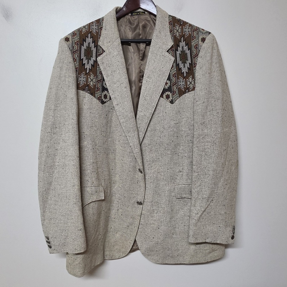 Vintage Circle S 48L Western Blazer Silk Wool Southwest Aztec Cowboy Jacket